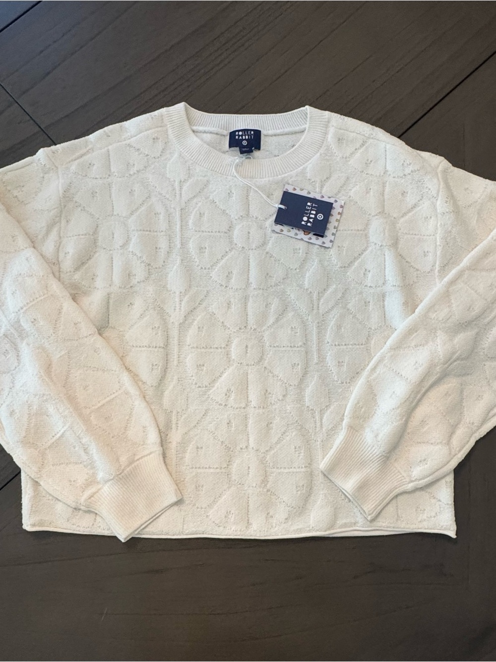 Roller Rabbit Target Cream Crewneck Textured Knit Sweater